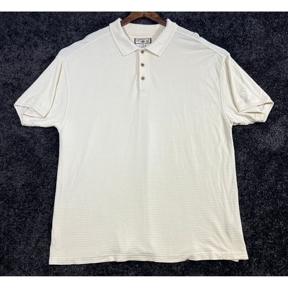 Caribbean Joe Let Go Mens 2XL Beige Polo Shirt Short Sleeve Island Vacation